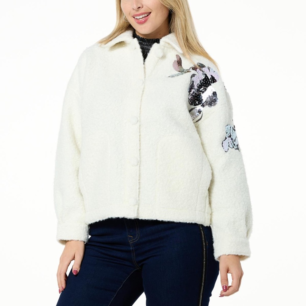 NWOT DG2 by Diane Gilman Signature Embellished Bouclé Jacket - 851-361